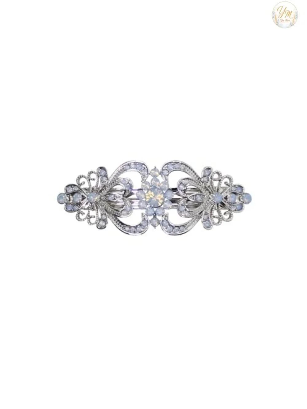 Crystal Floral Hair Barrette Hair Jewelry Clip Platinum Plated